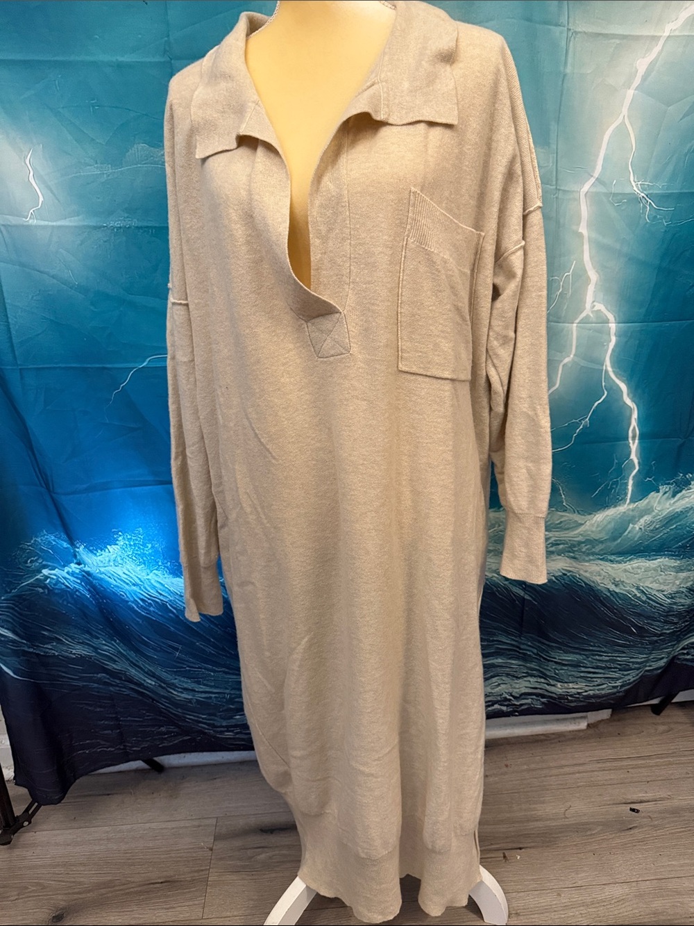 We The Free Beige Maxi Shirt Dress